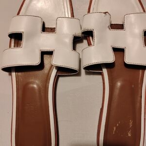 Hermes White Leather Sandals